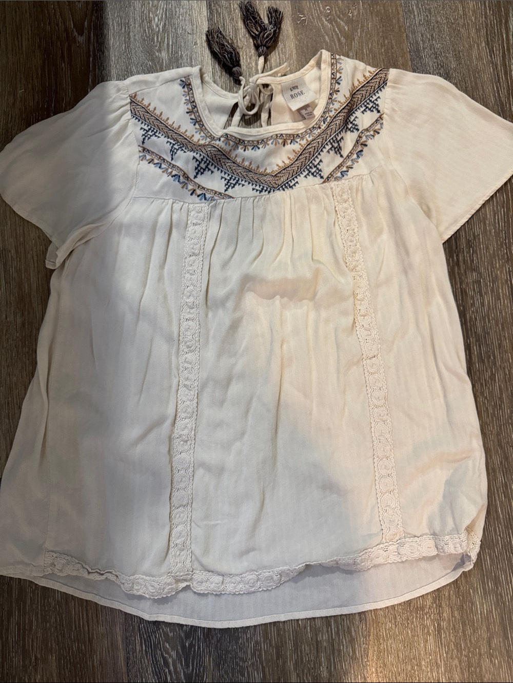 Knox rose Cream Embroidered Peasant Top